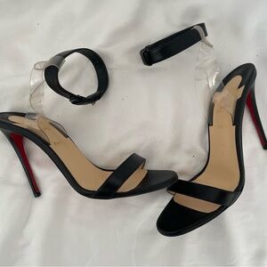 Christian Louboutin Jonatina 85 PVC Black Leather Sandals Size 38.5